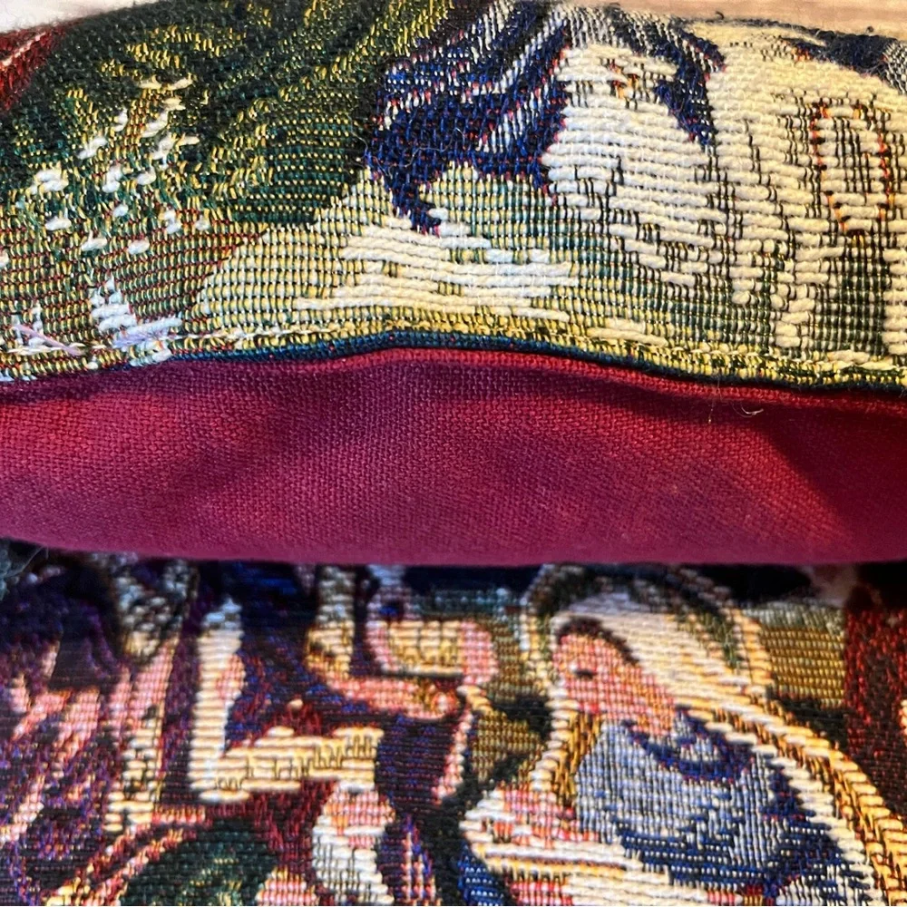 Tapestry Throw Pillows (2) Nativity Scene Mary & Baby Jesus Christmas